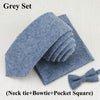 Mens Necktie Sets Fashion Solid Color Soft Cotton 5.5cm Tie+Bowtie+Handkerchief Set Suits Pocket Square Holiday Gift Wedding Tie