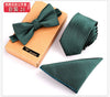 3 PCS Men Bow Tie and Handkerchief Set Bowtie Slim Necktie