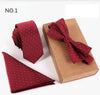 3 PCS Slim Tie Set Men Bow Tie and Handkerchief Bowtie Necktie