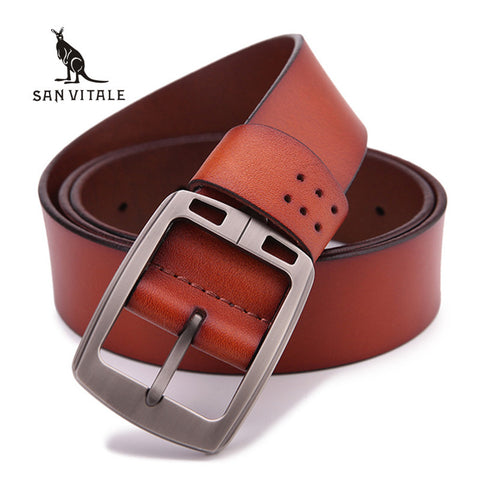 100% cowhide genuine leather belts for men male pin buckle jeans cowboy Mens Belts Luxury Leather Designer High Quality
