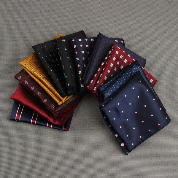 Mantieqingway Polka Dots Striped Handkerchief Wedding Polyester Printed Hanky Men's Fashion Business Pocket Square Towel 23*23CM