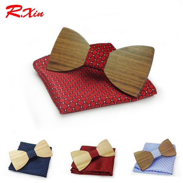 Christmas gift Wedding Wooden Bow Ties With Hanky Set Ties For Men DIY Design Mens Pocket Square Wood tie Gravata bowties