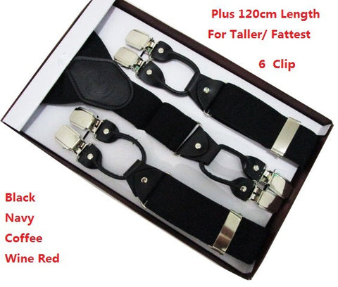 3.5Cm Wide Plus Size 120cm Length Men Adjustable Six Clip-on Y-Back Black Navy Suspenders Braces