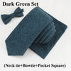 Mens Necktie Sets Fashion Solid Color Soft Cotton 5.5cm Tie+Bowtie+Handkerchief Set Suits Pocket Square Holiday Gift Wedding Tie