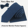 Mens Necktie Sets Fashion Solid Color Soft Cotton 5.5cm Tie+Bowtie+Handkerchief Set Suits Pocket Square Holiday Gift Wedding Tie