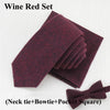 Mens Necktie Sets Fashion Solid Color Soft Cotton 5.5cm Tie+Bowtie+Handkerchief Set Suits Pocket Square Holiday Gift Wedding Tie