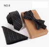 3 PCS Slim Tie Set Men Bow Tie and Handkerchief Bowtie Necktie