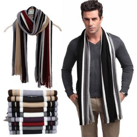 Winter designer scarf men striped cotton scarf shawl wrap knit cashmere bufandas Striped scarf with tassels
