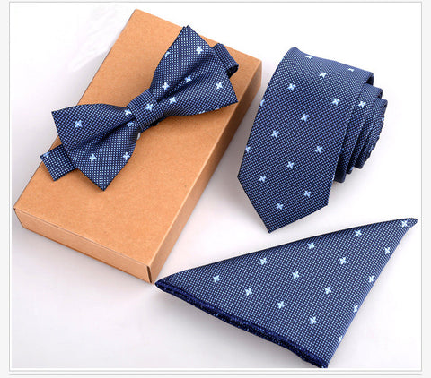 3 PCS Slim Tie Set Men Bow Tie and Handkerchief Bowtie Necktie