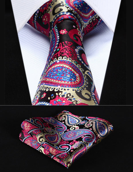 Party Wedding Classic Pocket Square Tie TP706M8S Blue Red Green Paisley 3.4