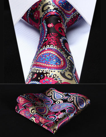 Party Wedding Classic Pocket Square Tie TP706M8S Blue Red Green Paisley 3.4