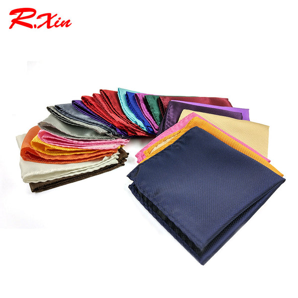 Fashion Men Polyester Striped Pocket Square Hankerchief Hanky Plain Solid Color Wedding Party accessories
